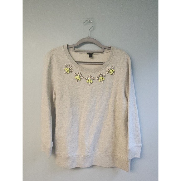 J Crew Womens S Heather gray‎ rhinestone front sweatshirt - Picture 1 of 3